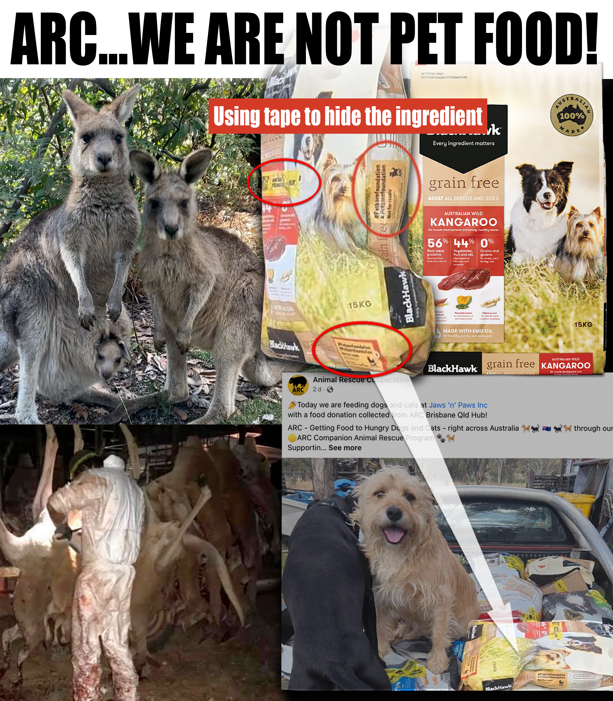 Why are Animal Rescue Cooperative ARC covering up handing out kangaroo meat products?